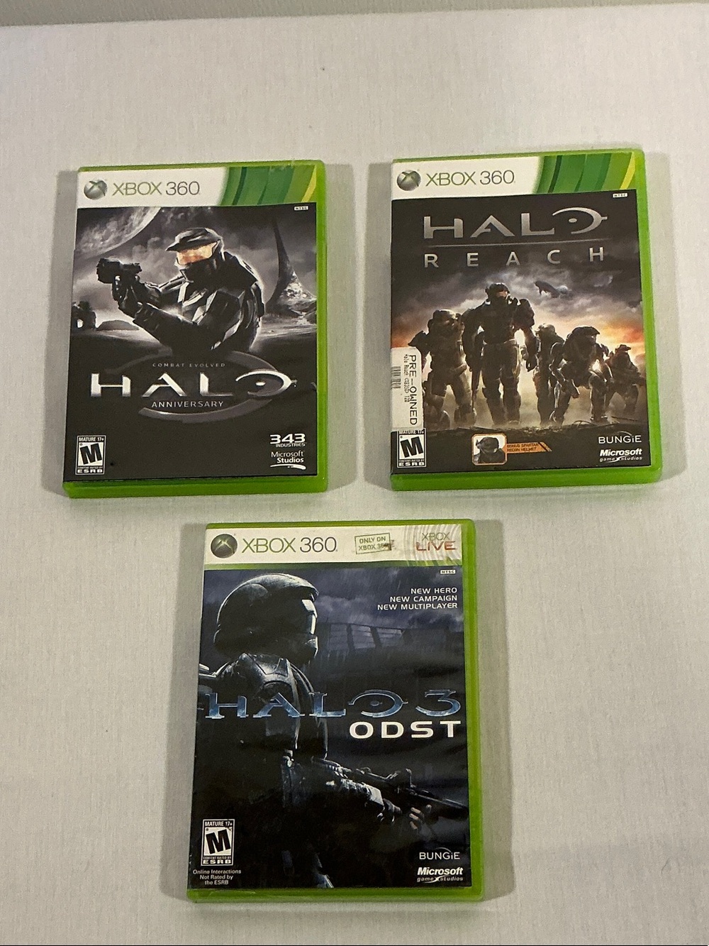 XBOX 360. 3 GAME BUNDLE. $10 Halo Anniversary, Halo: Reach, Halo 3 ODST